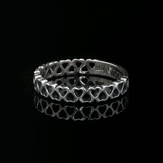 Connected Hearts Band Ring in sterling silver with linked heart design by Le Dragon Argenté