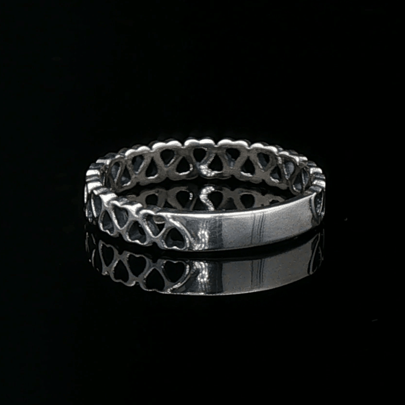 Connected Hearts Band Ring in sterling silver with linked heart design by Le Dragon Argenté
