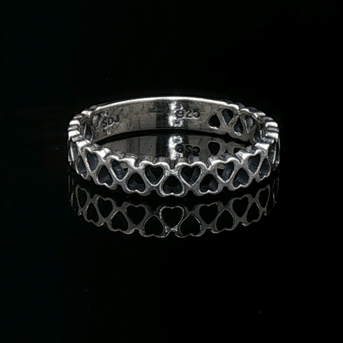 Connected Hearts Band Ring in sterling silver with linked heart design by Le Dragon Argenté