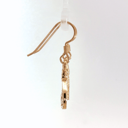 Country style cat charm earrings in antique bronze, rustic feline jewelry, small sitting cat dangle earrings, cottagecore farm aesthetic earrings, minimalist animal lover jewelry for everyday wear by Le Dragon Argenté