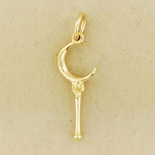 Crescent Moon Wand Charm Pendant in Gold - Le Dragon Argenté