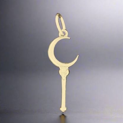 Crescent Moon Wand Charm Pendant in Gold - Le Dragon Argenté