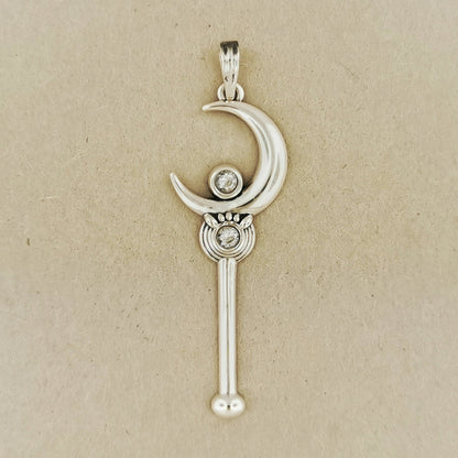 Crescent Moon Wand Pendant in Sterling Silver or Antique Bronze - Le Dragon Argenté