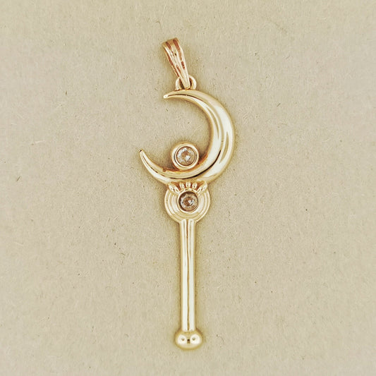 Crescent Moon Wand Pendant in Sterling Silver or Antique Bronze - Le Dragon Argenté