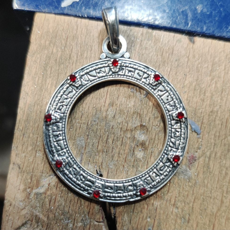 Custom Stargate Pendant in Sterling Silver with Stones - Le Dragon Argenté