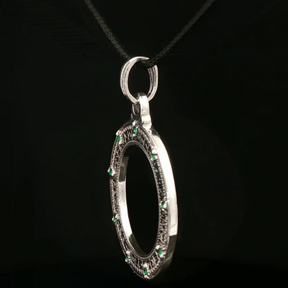 Custom Stargate Pendant in Sterling Silver with May Birthstones - Le Dragon Argenté