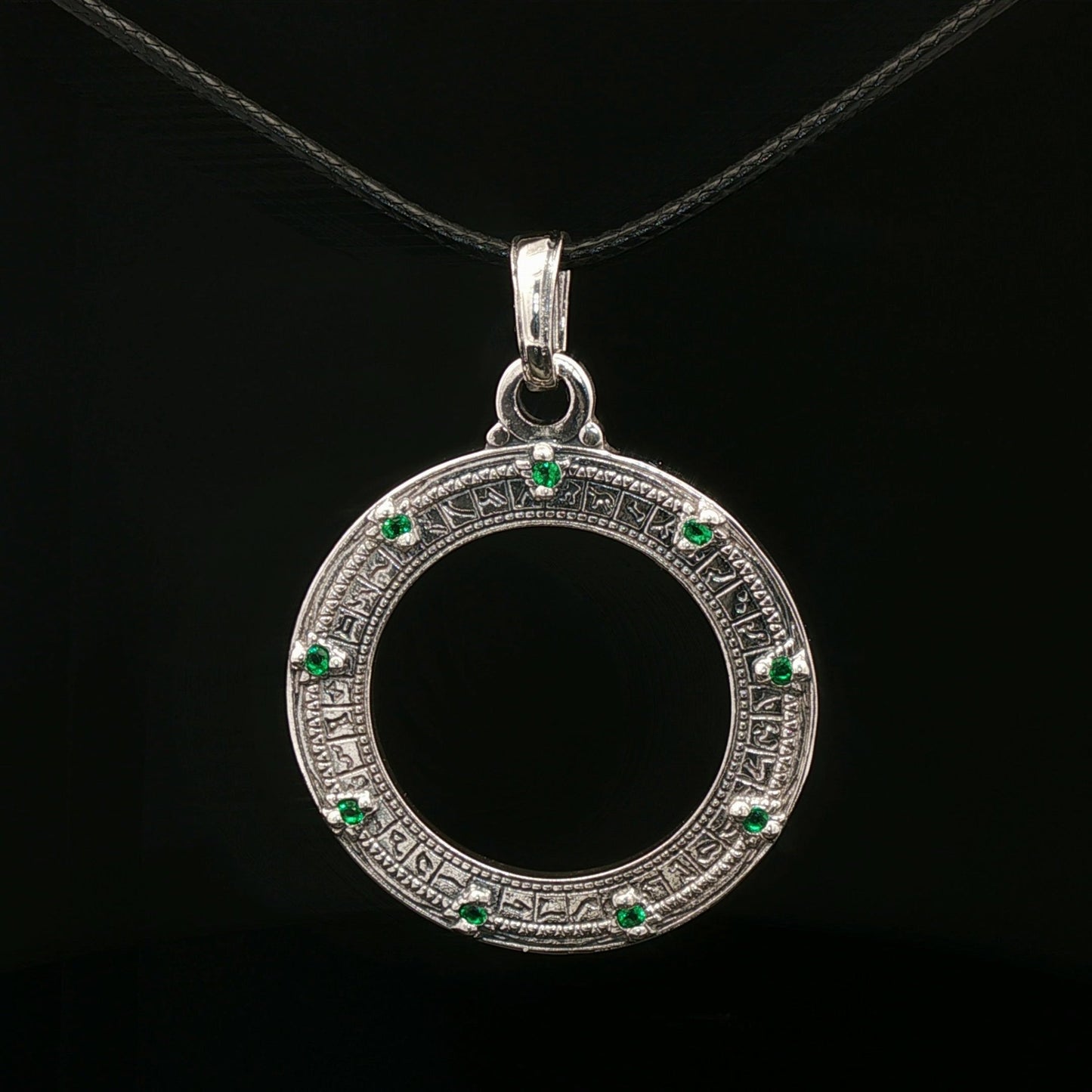 Custom Stargate Pendant in Sterling Silver with May Birthstones - Le Dragon Argenté