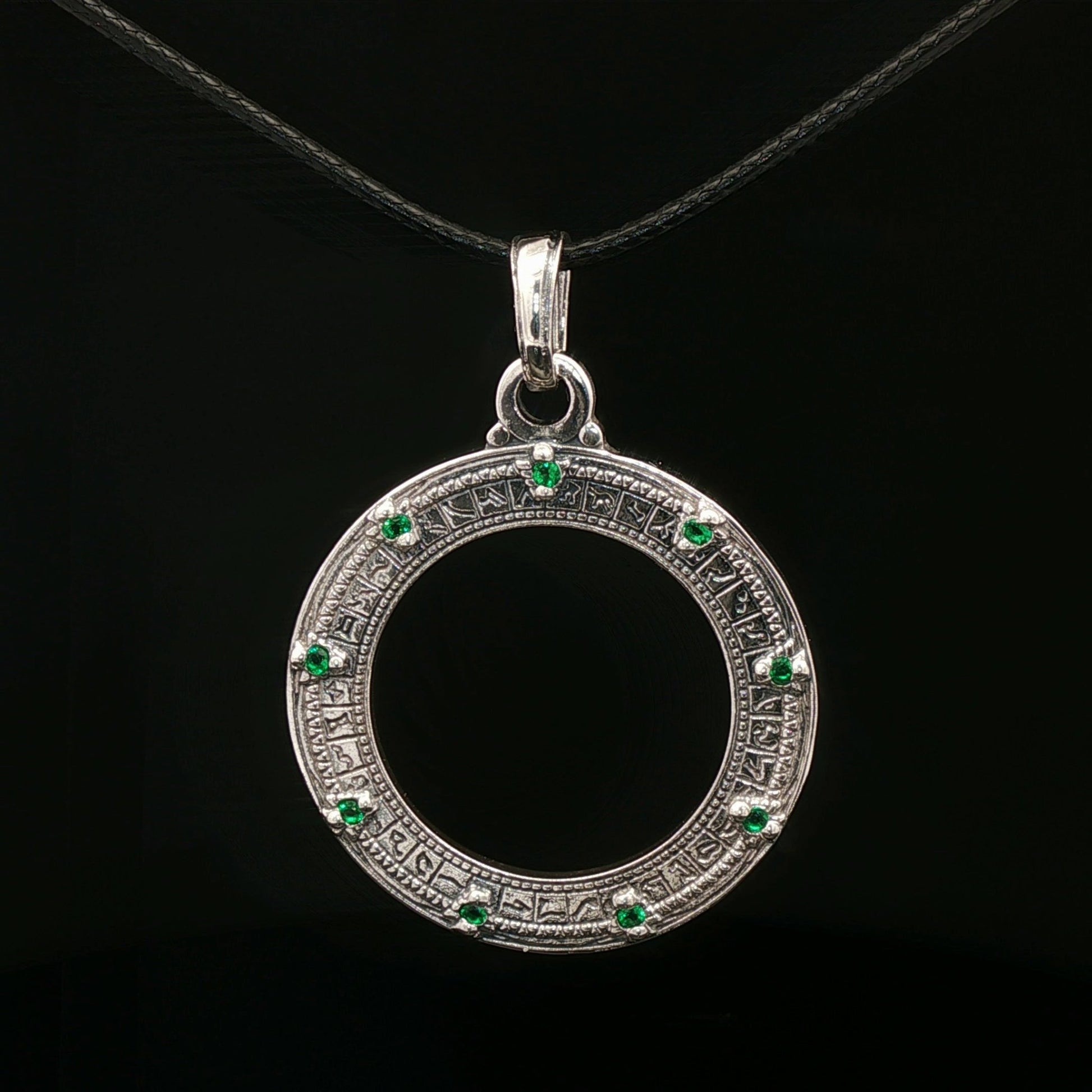 Custom Stargate Pendant in Sterling Silver with May Birthstones - Le Dragon Argenté