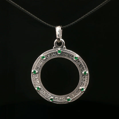 Custom Stargate Pendant in Sterling Silver with May Birthstones - Le Dragon Argenté