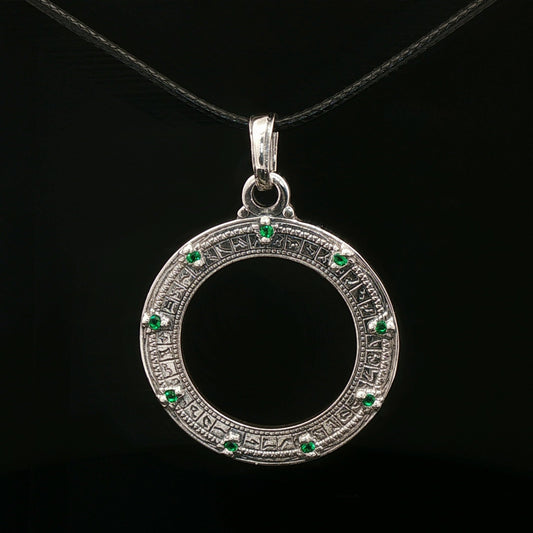 Custom Stargate Pendant in Sterling Silver with May Birthstones - Le Dragon Argenté