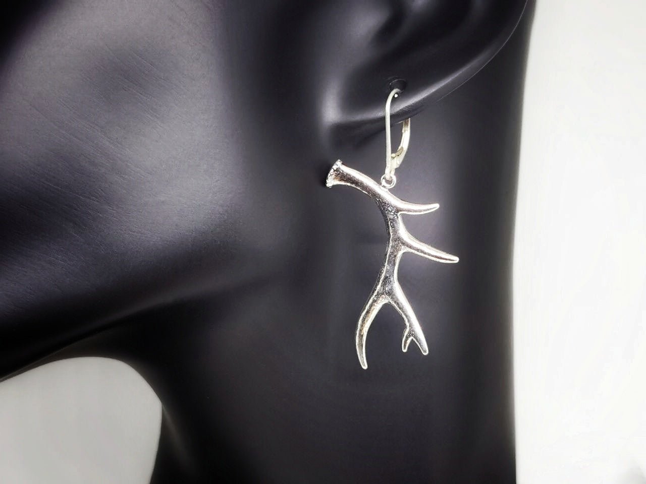 Deer Antler Earrings in Sterling Silver or Antique Bronze - Le Dragon Argenté