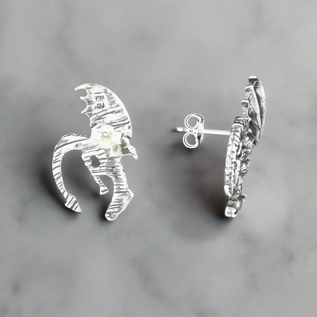 Diving Dragon Stud Earrings in Sterling Silver - Le Dragon Argenté