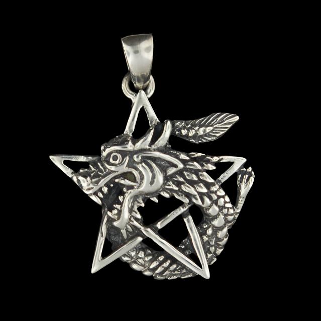 Dragon Pentagram Pendant in Sterling Silver or Antique Bronze - Le Dragon Argenté