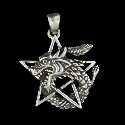 Dragon Pentagram Pendant in Sterling Silver or Antique Bronze - Le Dragon Argenté