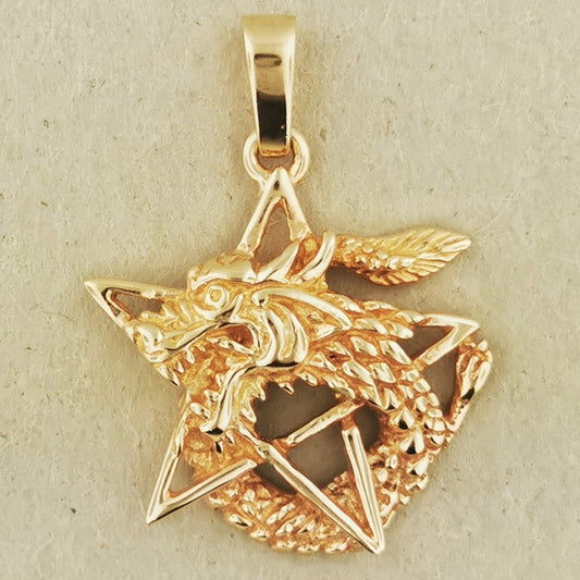 Dragon Pentagram Pendant in Sterling Silver or Antique Bronze - Le Dragon Argenté
