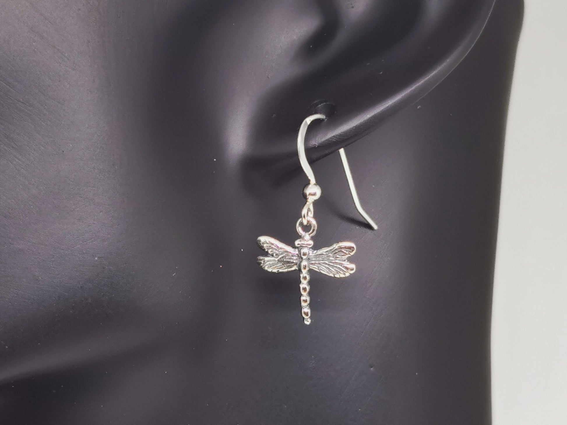 Dragonfly Charm Earrings in Sterling Silver or Antique Bronze - Le Dragon Argenté