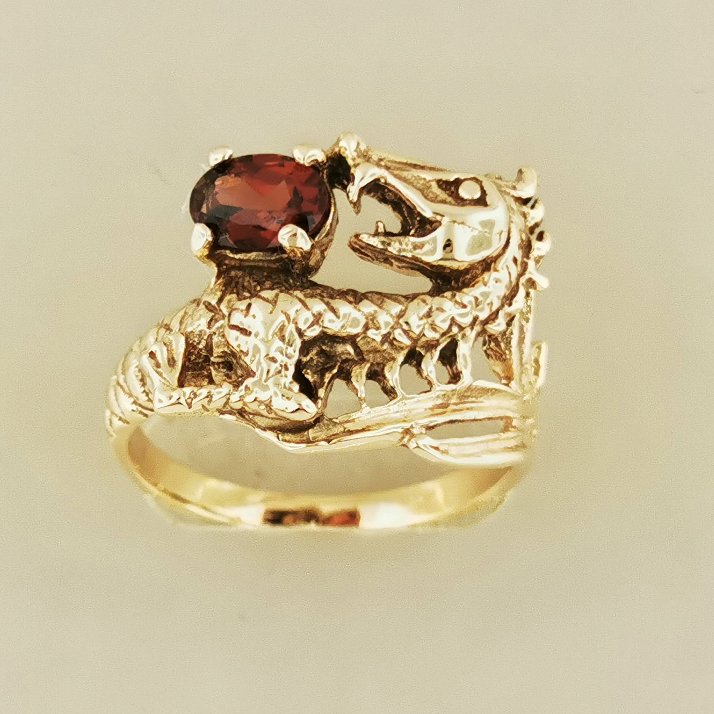 Dragon Ring Yellow Gold Diamond Mouth & Created Ruby Eyes