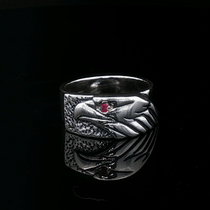 Eagle Head Ring With Gemstone Eye in Sterling Silver - Le Dragon Argenté