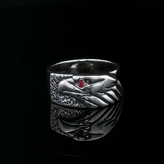 Eagle Head Ring With Gemstone Eye in Sterling Silver - Le Dragon Argenté