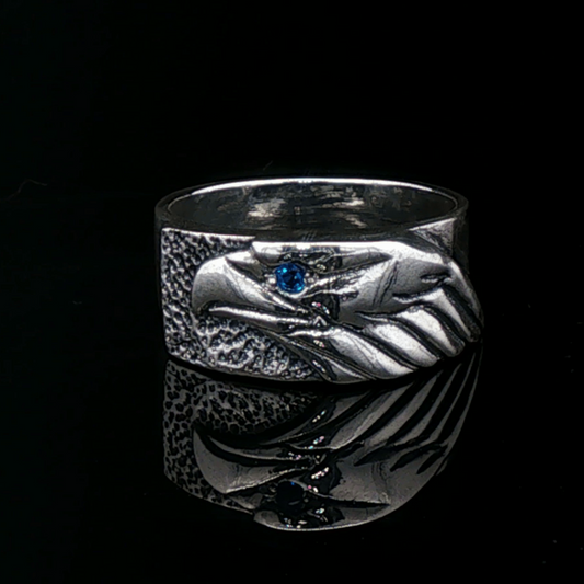Eagle Head Ring With Gemstone Eye in Sterling Silver - Le Dragon Argenté