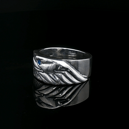 Eagle Head Ring With Gemstone Eye in Sterling Silver - Le Dragon Argenté