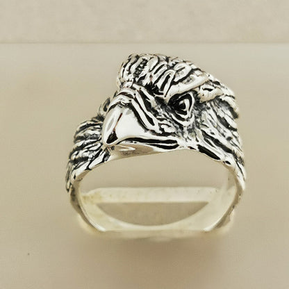 Vintage Design Eagle Head Ring in Sterling Silver or Antique Bronze