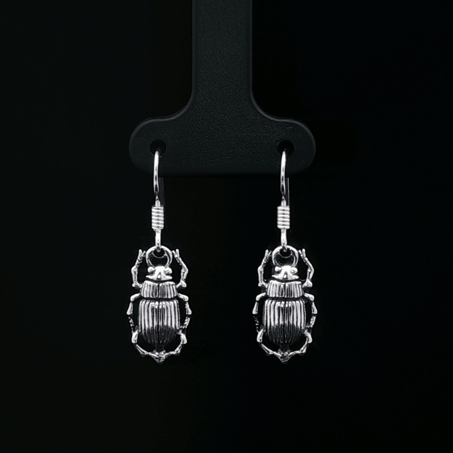 Egyptian Scarab Charm Earrings In Sterling Silver - Le Dragon Argenté