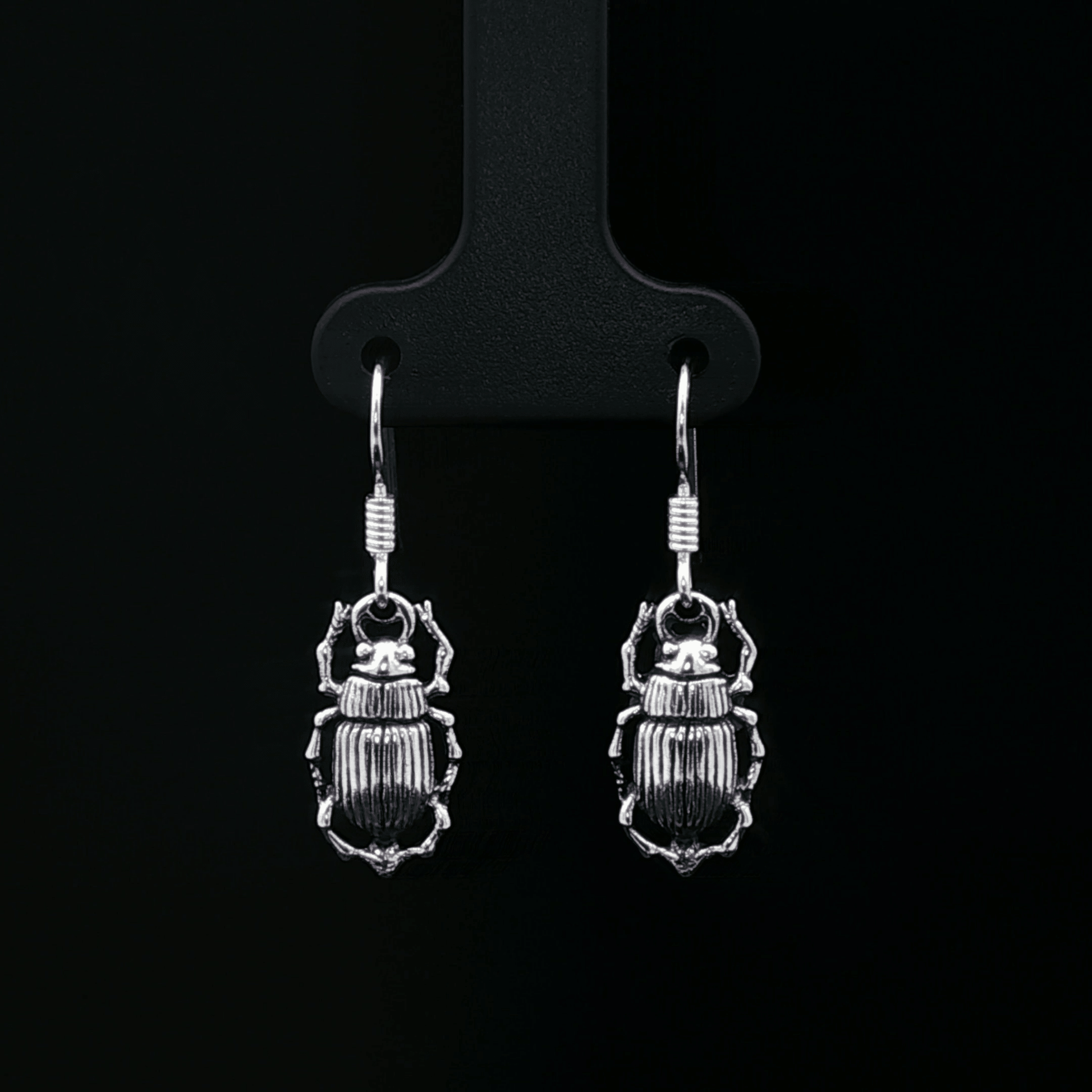 Egyptian Scarab Charm Earrings In Sterling Silver - Le Dragon Argenté