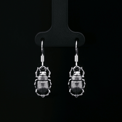 Egyptian Scarab Charm Earrings In Sterling Silver - Le Dragon Argenté