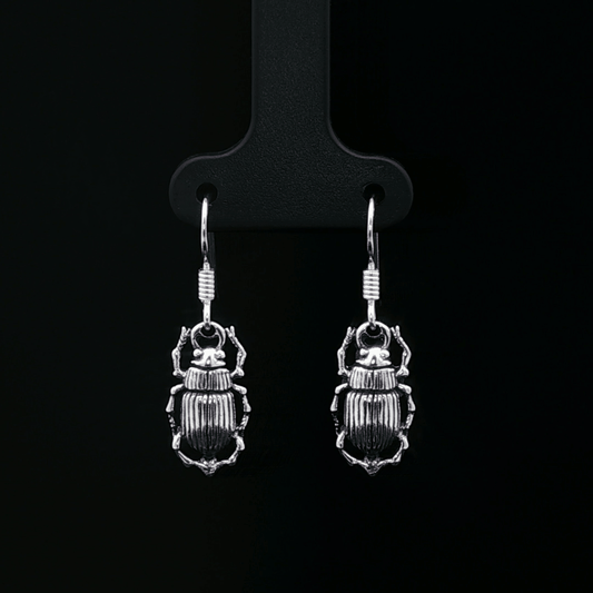 Egyptian Scarab Charm Earrings In Sterling Silver - Le Dragon Argenté