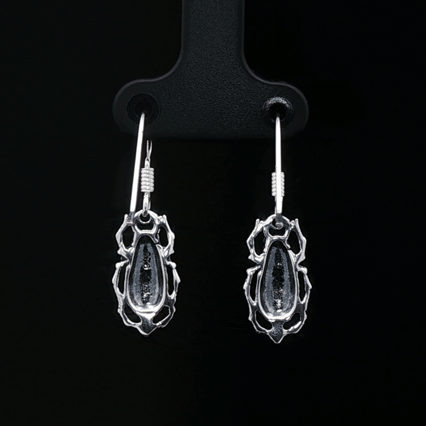 Egyptian Scarab Charm Earrings In Sterling Silver - Le Dragon Argenté