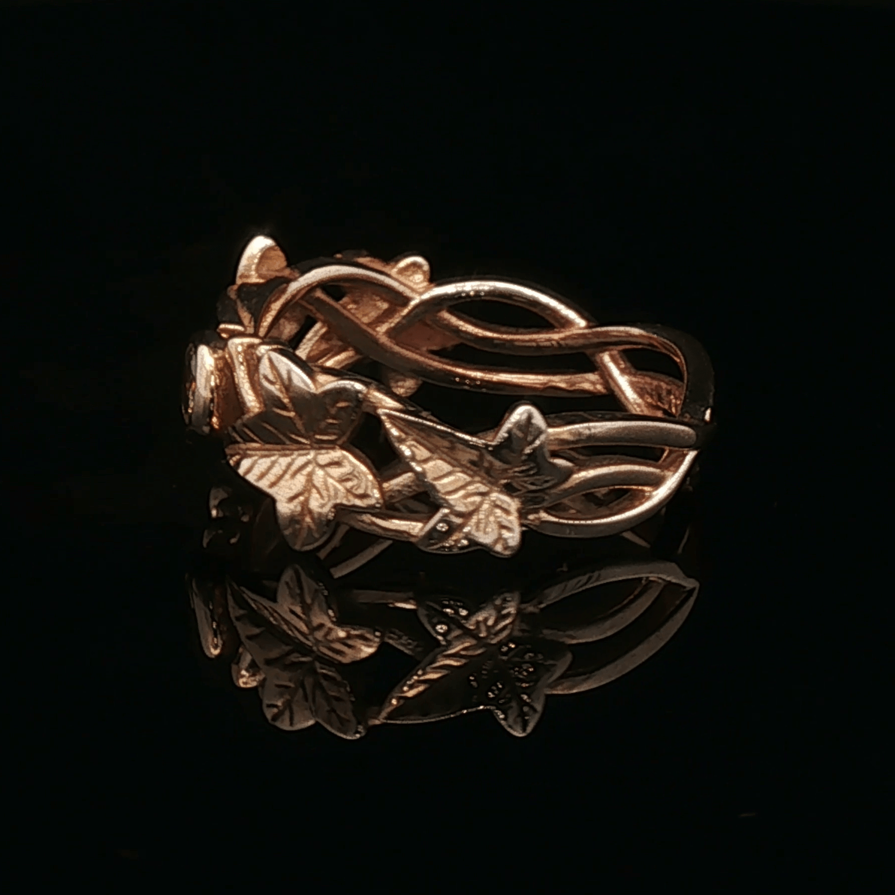 Elven Ivy Leaf Birthstone Ring – Fantasy Vine Band with CZ - Le Dragon Argenté - birthstone Option - birthstone rings - elven flower ring
