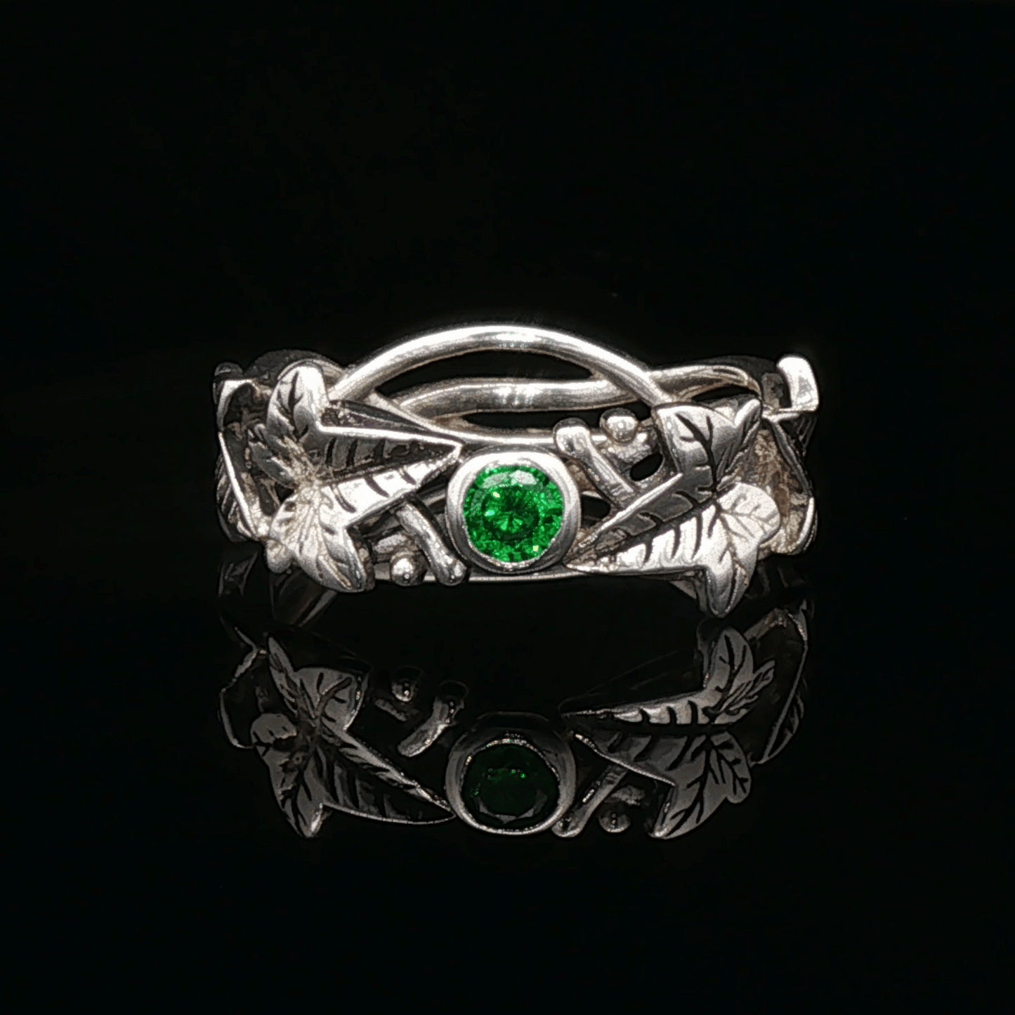 Elven Ivy Leaf Birthstone Ring – Fantasy Vine Band with CZ - Le Dragon Argenté - birthstone Option - birthstone rings - elven flower ring