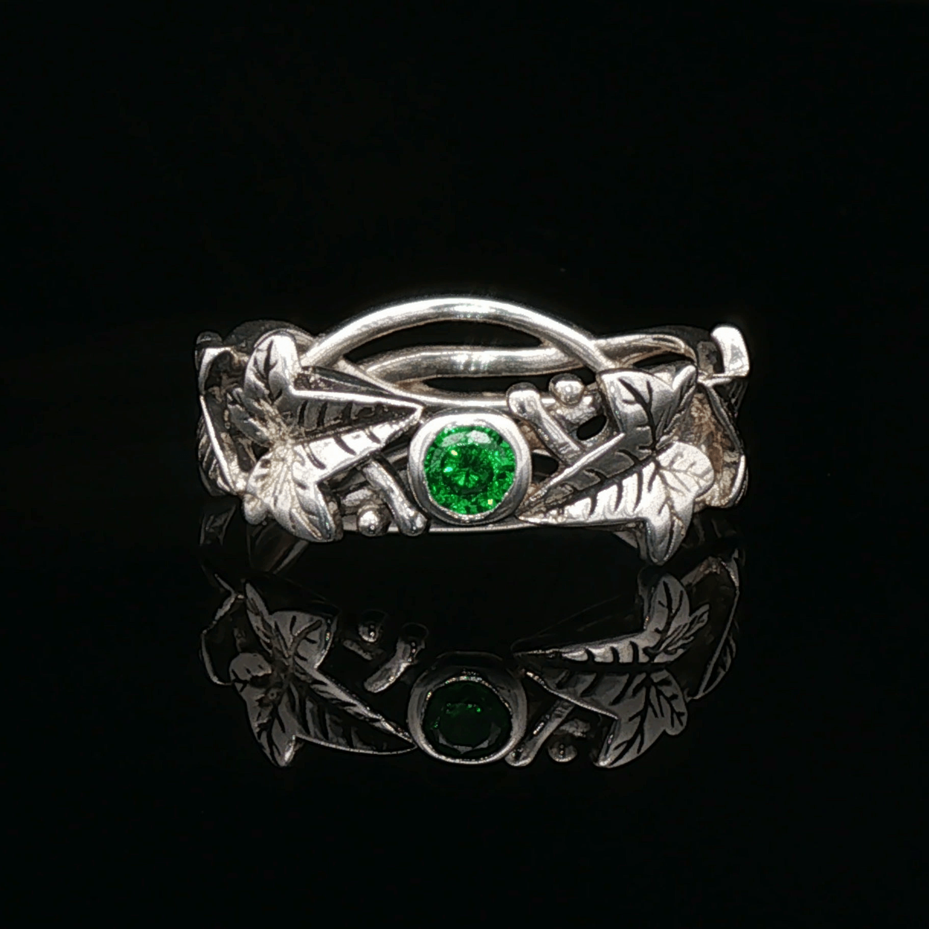 Elven Ivy Leaf Birthstone Ring – Fantasy Vine Band with CZ - Le Dragon Argenté - birthstone Option - birthstone rings - elven flower ring