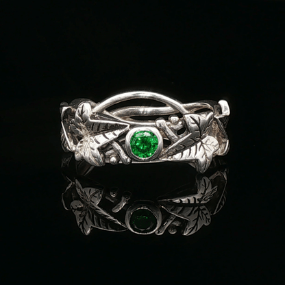 Elven Ivy Leaf Birthstone Ring – Fantasy Vine Band with CZ - Le Dragon Argenté - birthstone Option - birthstone rings - elven flower ring