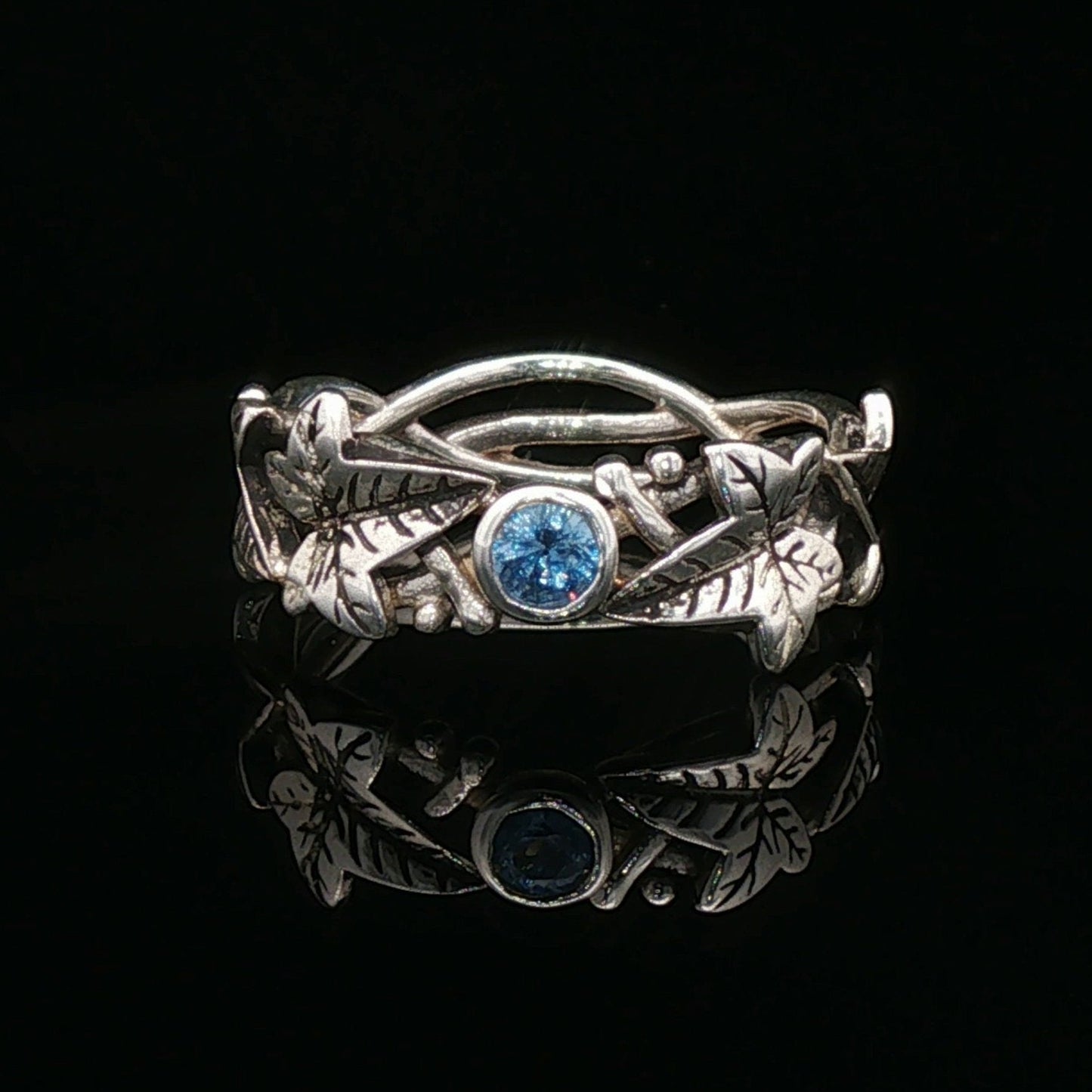 Elven Ivy Leaf Birthstone Ring – Fantasy Vine Band with CZ - Le Dragon Argenté - birthstone Option - birthstone rings - elven flower ring