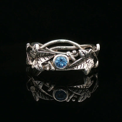 Elven Ivy Leaf Birthstone Ring – Fantasy Vine Band with CZ - Le Dragon Argenté - birthstone Option - birthstone rings - elven flower ring