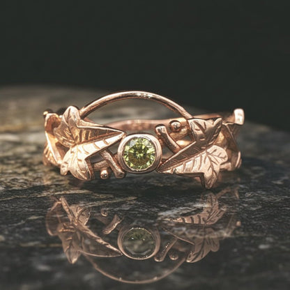 Elven Ivy Leaf Birthstone Ring – Fantasy Vine Band with CZ - Le Dragon Argenté - birthstone Option - birthstone rings - elven flower ring