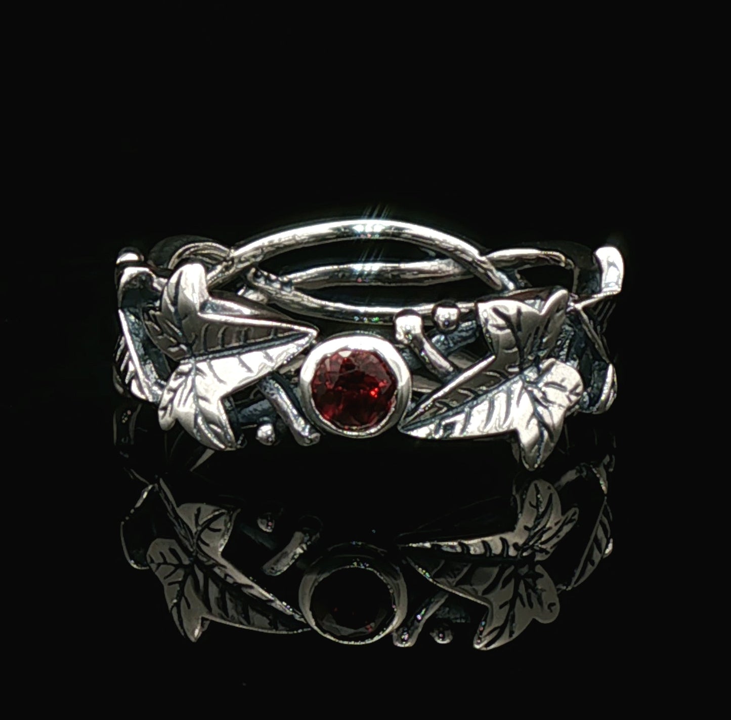 Elven Ivy Leaf Birthstone Ring – Fantasy Vine Band with CZ - Le Dragon Argenté - birthstone Option - birthstone rings - elven flower ring