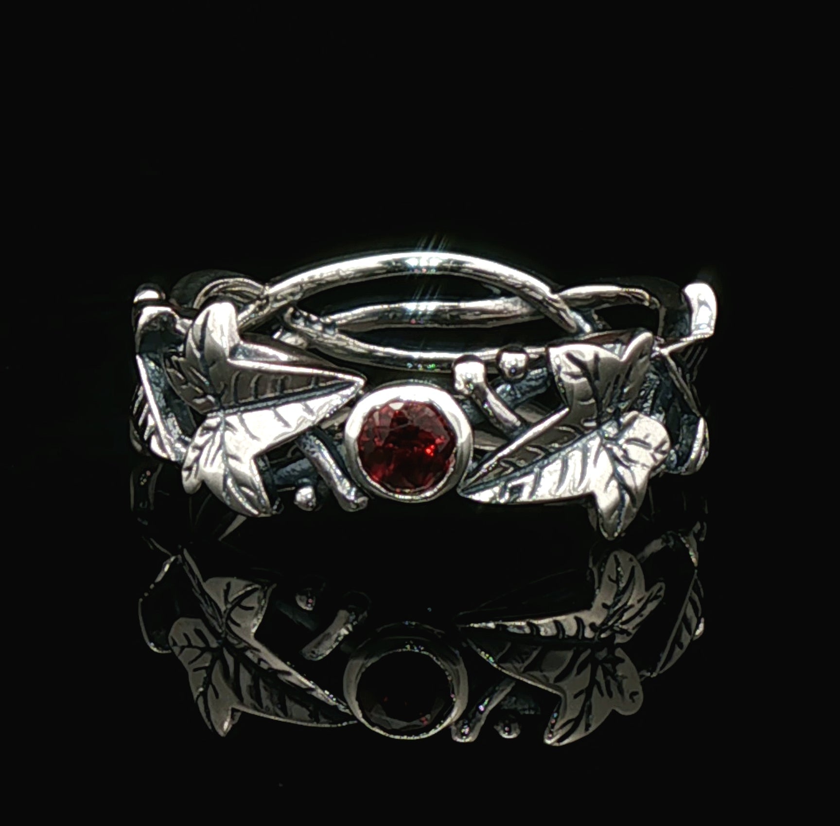 Elven Ivy Leaf Birthstone Ring – Fantasy Vine Band with CZ - Le Dragon Argenté - birthstone Option - birthstone rings - elven flower ring