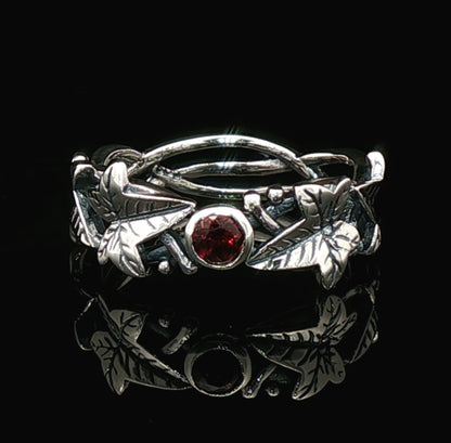 Elven Ivy Leaf Birthstone Ring – Fantasy Vine Band with CZ - Le Dragon Argenté - birthstone Option - birthstone rings - elven flower ring