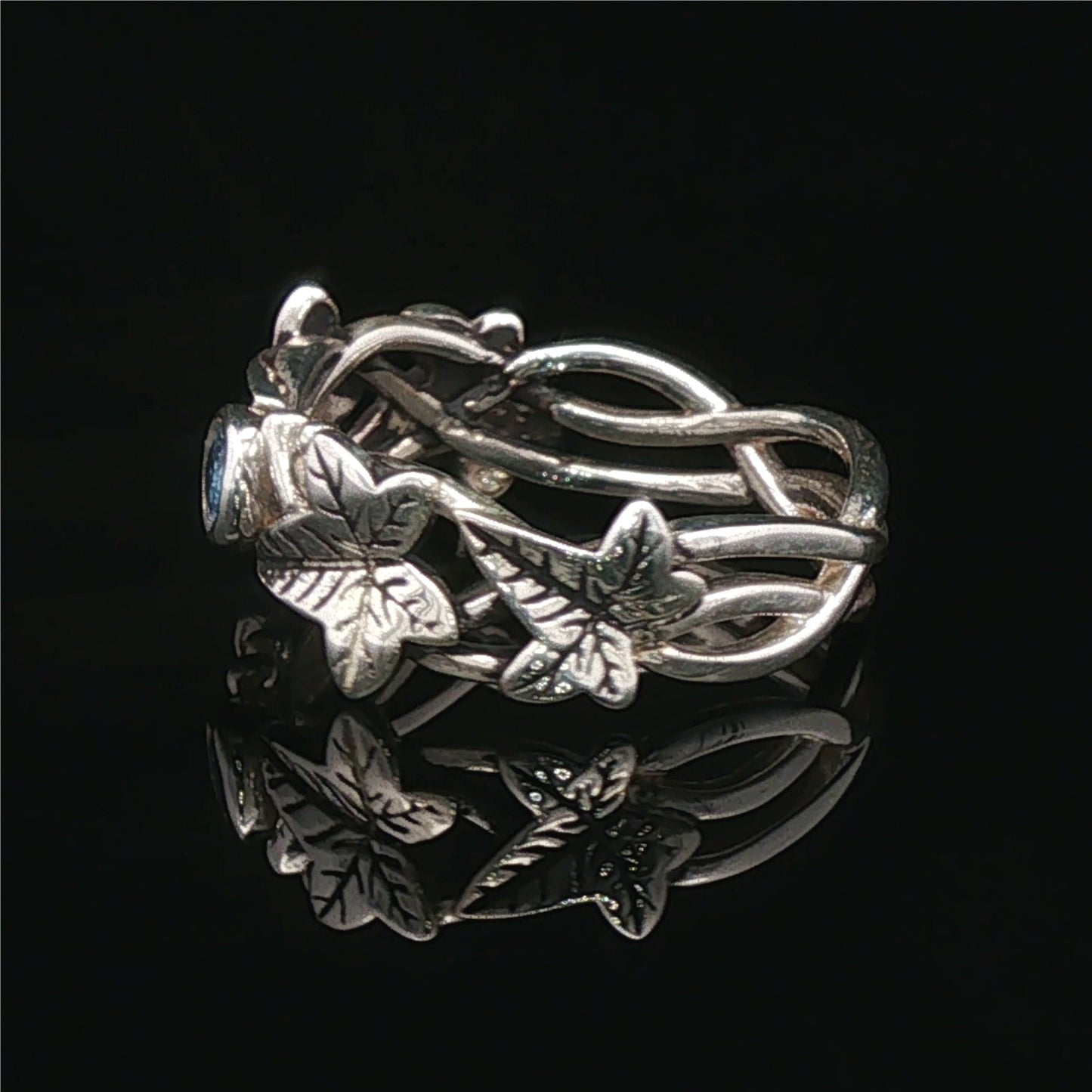 Elven Ivy Leaf Birthstone Ring – Fantasy Vine Band with CZ - Le Dragon Argenté - birthstone Option - birthstone rings - elven flower ring