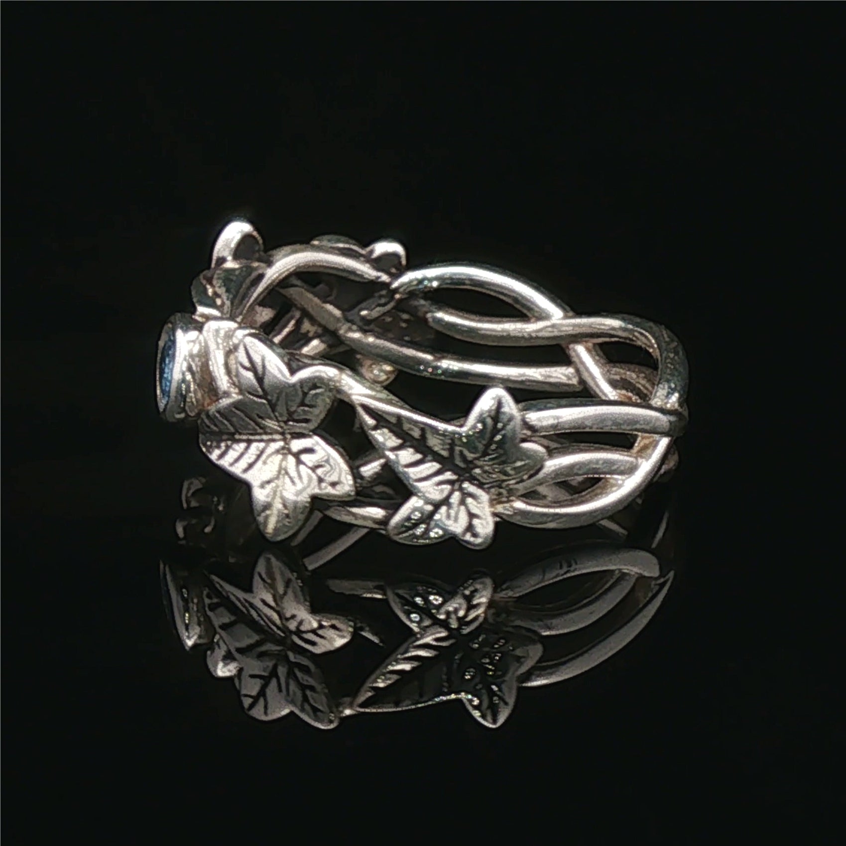 Elven Ivy Leaf Birthstone Ring – Fantasy Vine Band with CZ - Le Dragon Argenté - birthstone Option - birthstone rings - elven flower ring