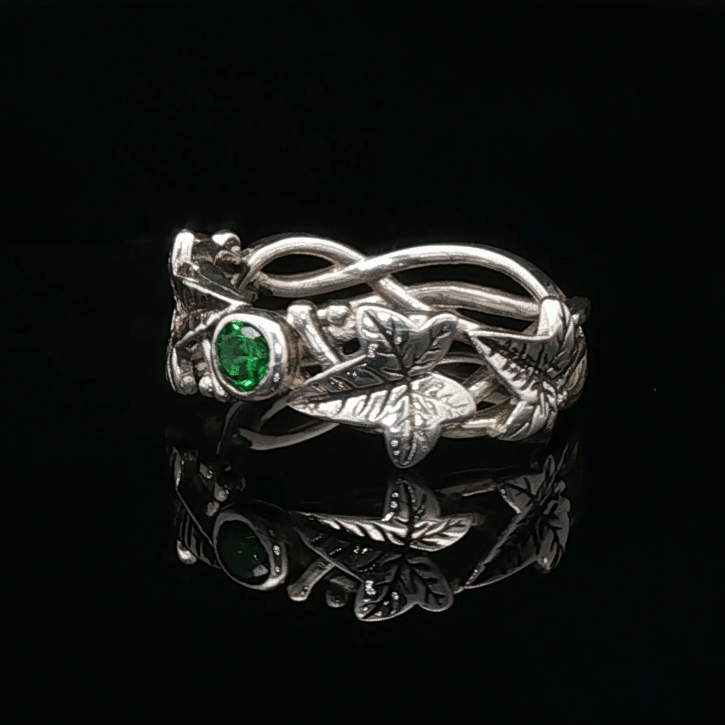 Elven Ivy Leaf Birthstone Ring – Fantasy Vine Band with CZ - Le Dragon Argenté - birthstone Option - birthstone rings - elven flower ring