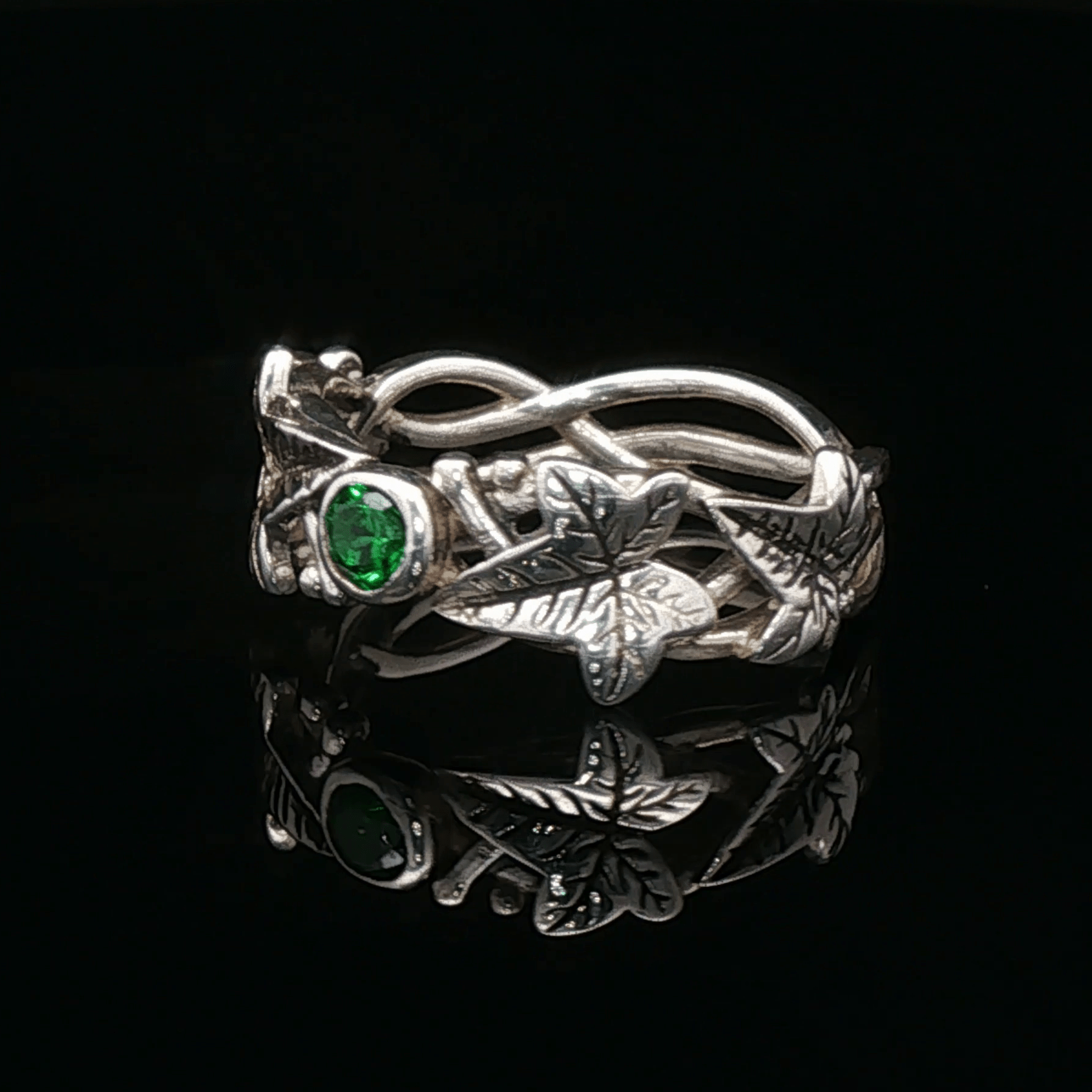 Elven Ivy Leaf Birthstone Ring – Fantasy Vine Band with CZ - Le Dragon Argenté - birthstone Option - birthstone rings - elven flower ring