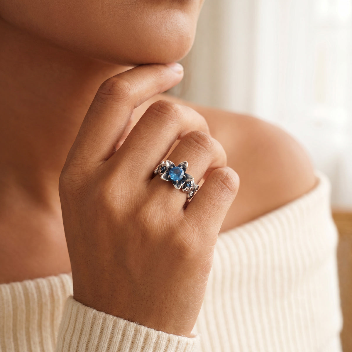 Elven Flower Birthstone Ring in Sterling Silver  - Le Dragon Argenté