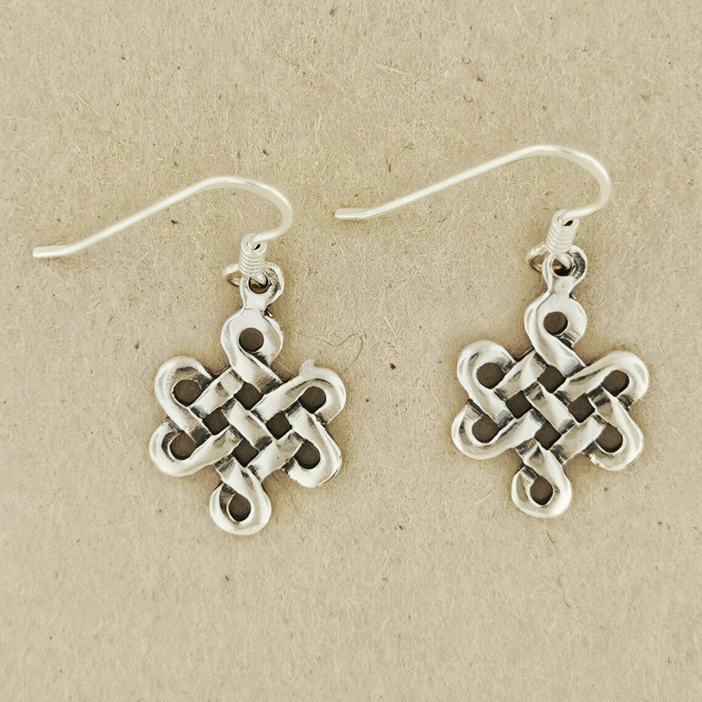 Small Endless Knot Earrings in Sterling Silver, Eternal knot Earrings, Shrivatsa Knot Earrings, Celtic Knot Earrings, Silver Endless Knot Earrings, Small Knot Earrings In Silver, Celtic Knot Earrings, Celtic Silver Jewellery