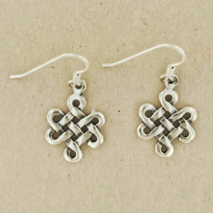 Small Endless Knot Earrings in Sterling Silver, Eternal knot Earrings, Shrivatsa Knot Earrings, Celtic Knot Earrings, Silver Endless Knot Earrings, Small Knot Earrings In Silver, Celtic Knot Earrings, Celtic Silver Jewellery