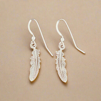 Feather Charm Earrings in Sterling Silver or Antique Bronze - Le Dragon Argenté