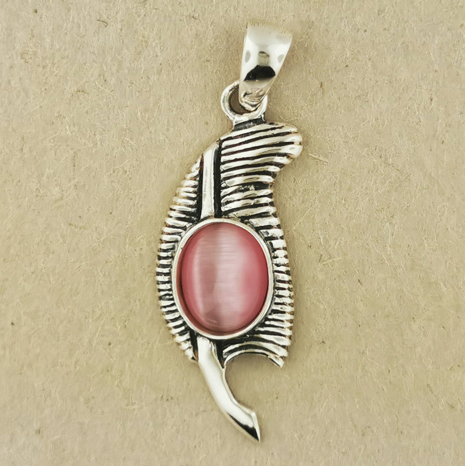 Feather of Ma'at Pendant in Sterling Silver with Gemstone - Le Dragon Argenté